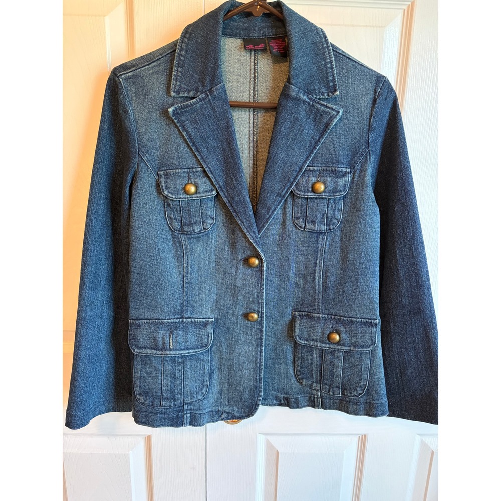 Willi Smith Vintage 90s Denim Blazer Jacket Blue Medium Wash Cargo Pocket Large